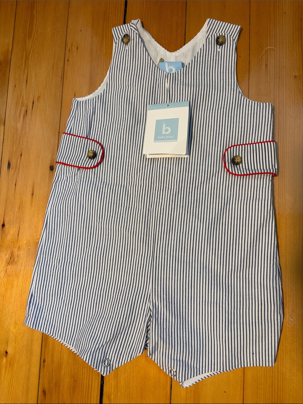 NWT Bella Bliss 9M seersucker Romper - adorable summer outfit! Red white blue!